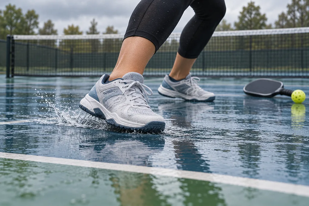 Illustration de l'article « Sol mouillé, irrégulier ou glissant : limiter les chutes au pickleball »